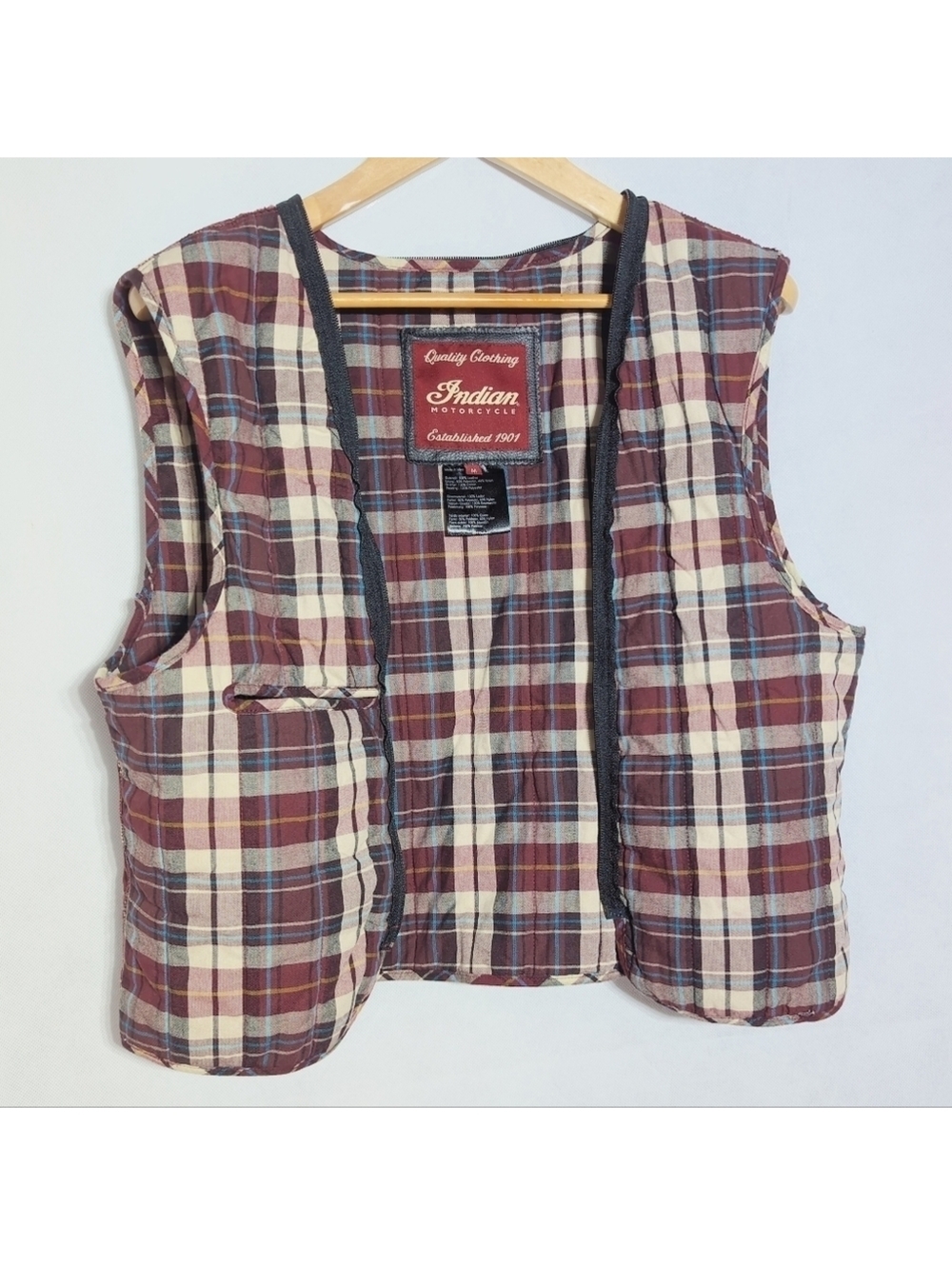 Indian Motorcycle Plaid Sleeveless Jacket Liner Only Zip In